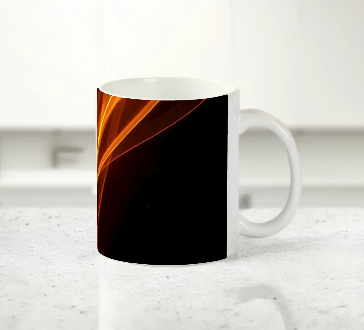 Vibrant orange abstract background with flowing lines ceramic mug by DesignDoodle