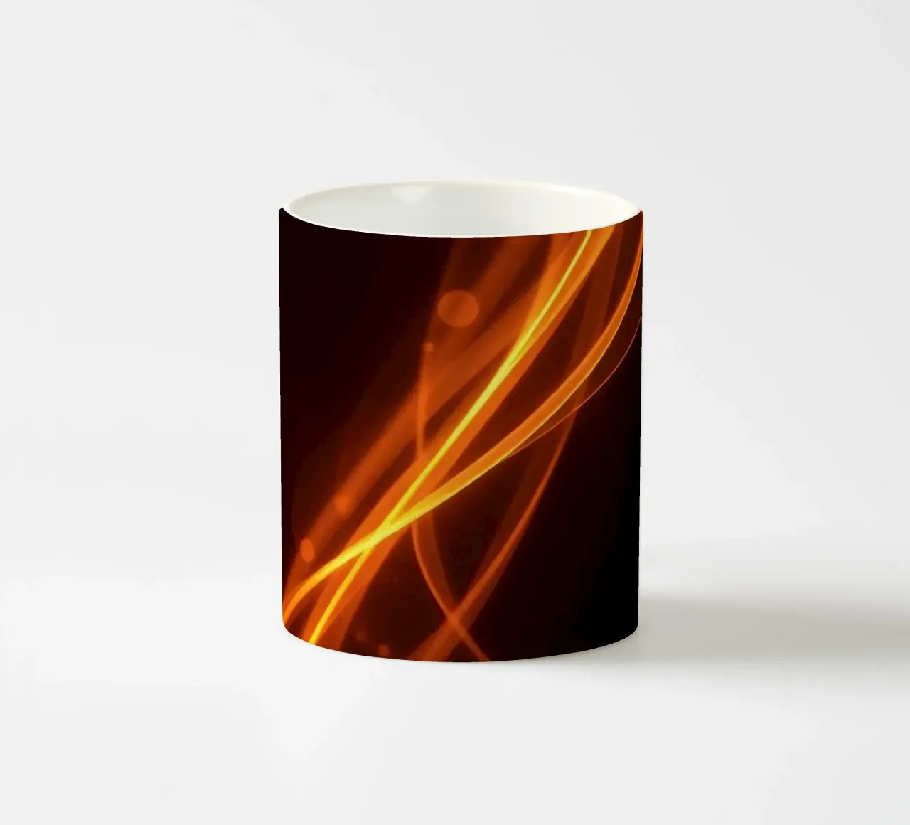 Vibrant orange abstract background with flowing lines ceramic mug by DesignDoodle