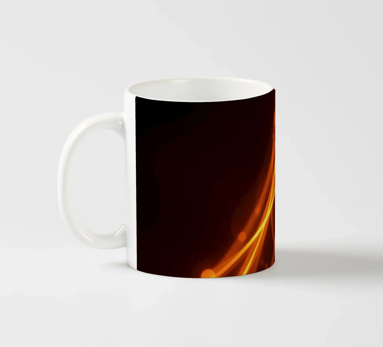 Vibrant orange abstract background with flowing lines ceramic mug by DesignDoodle