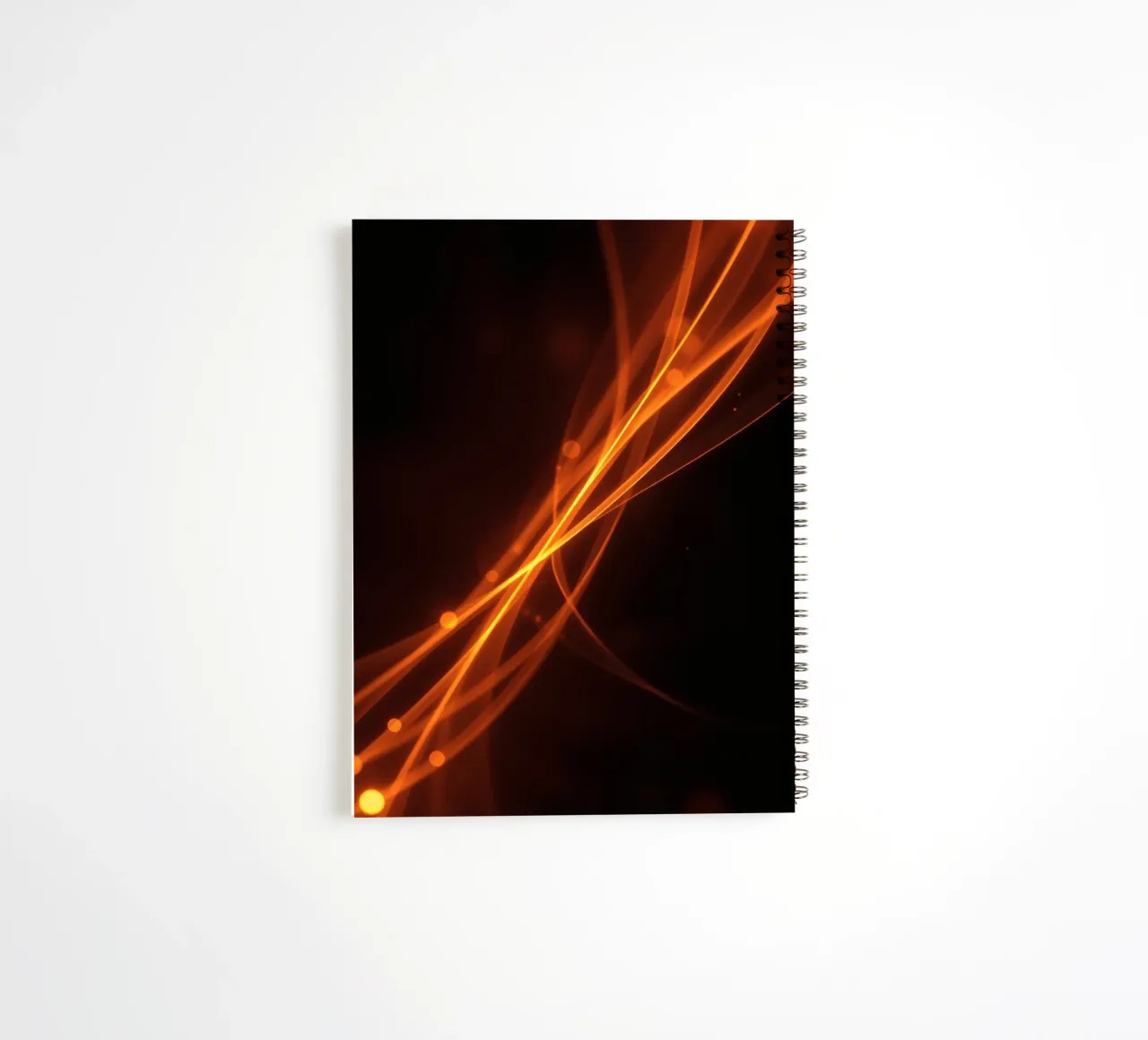 Vibrant orange abstract background with flowing lines spiral notebook by DesignDoodle