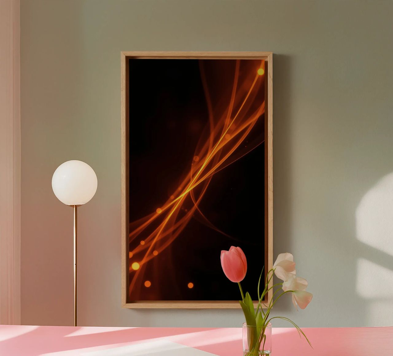 Vibrant orange abstract background with flowing lines canvas by DesignDoodle