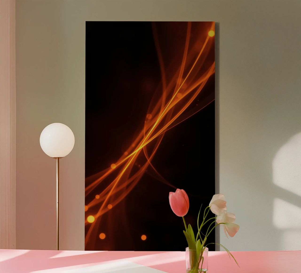 Vibrant orange abstract background with flowing lines canvas by DesignDoodle