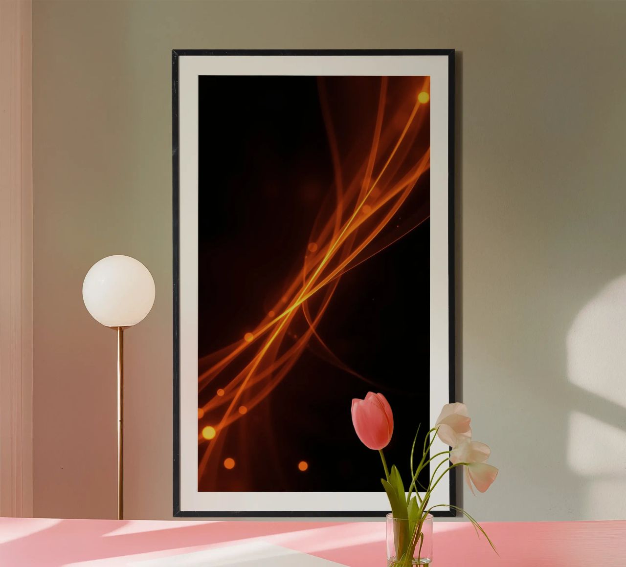 Leuchtend orangefarbener abstrakter Hintergrund mit fließenden Linien Hahnemühle von DesignDoodle