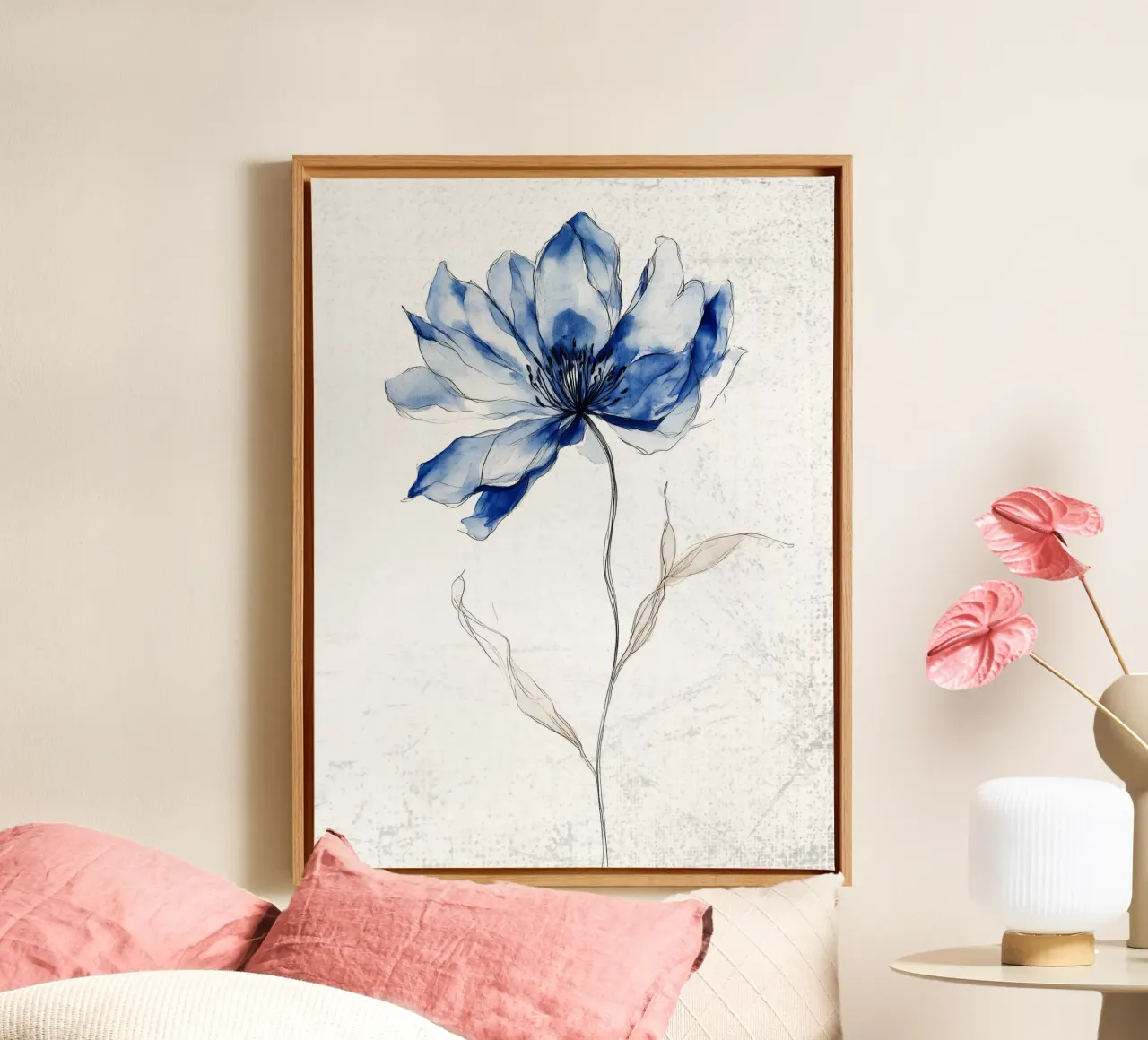Blaue Blume zwei Leinwand mit Schattenfugenrahmen von LaylaOzHome