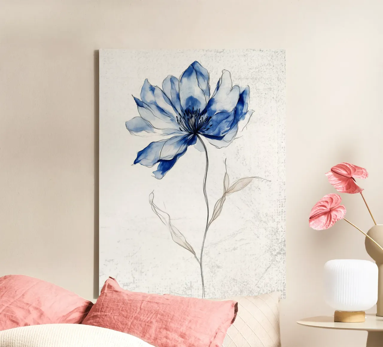 Blaue Blume zwei Leinwand mit Schattenfugenrahmen von LaylaOzHome