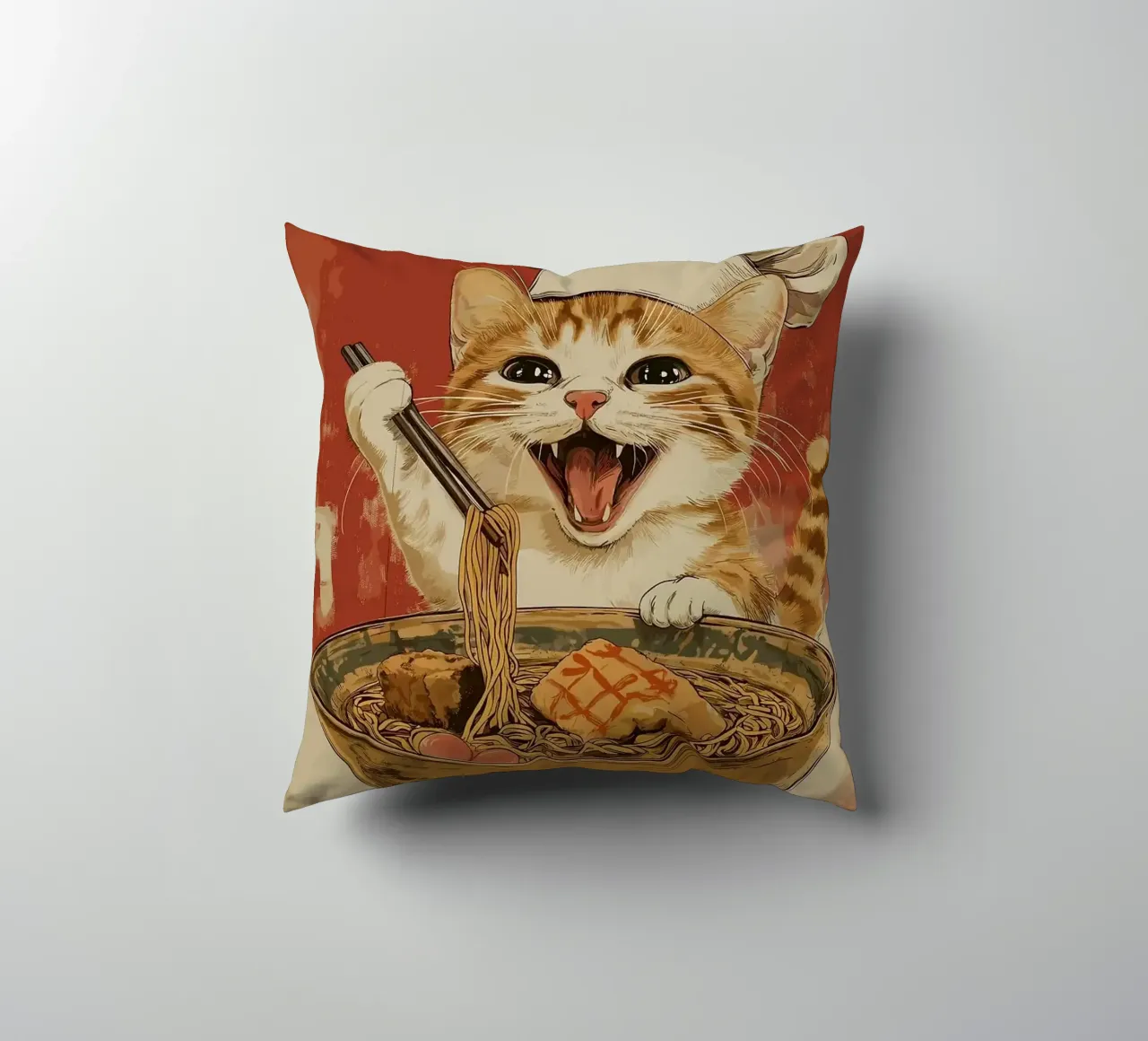 Chef Cat Ramen cuscino da Margaret Marie Ostrout
