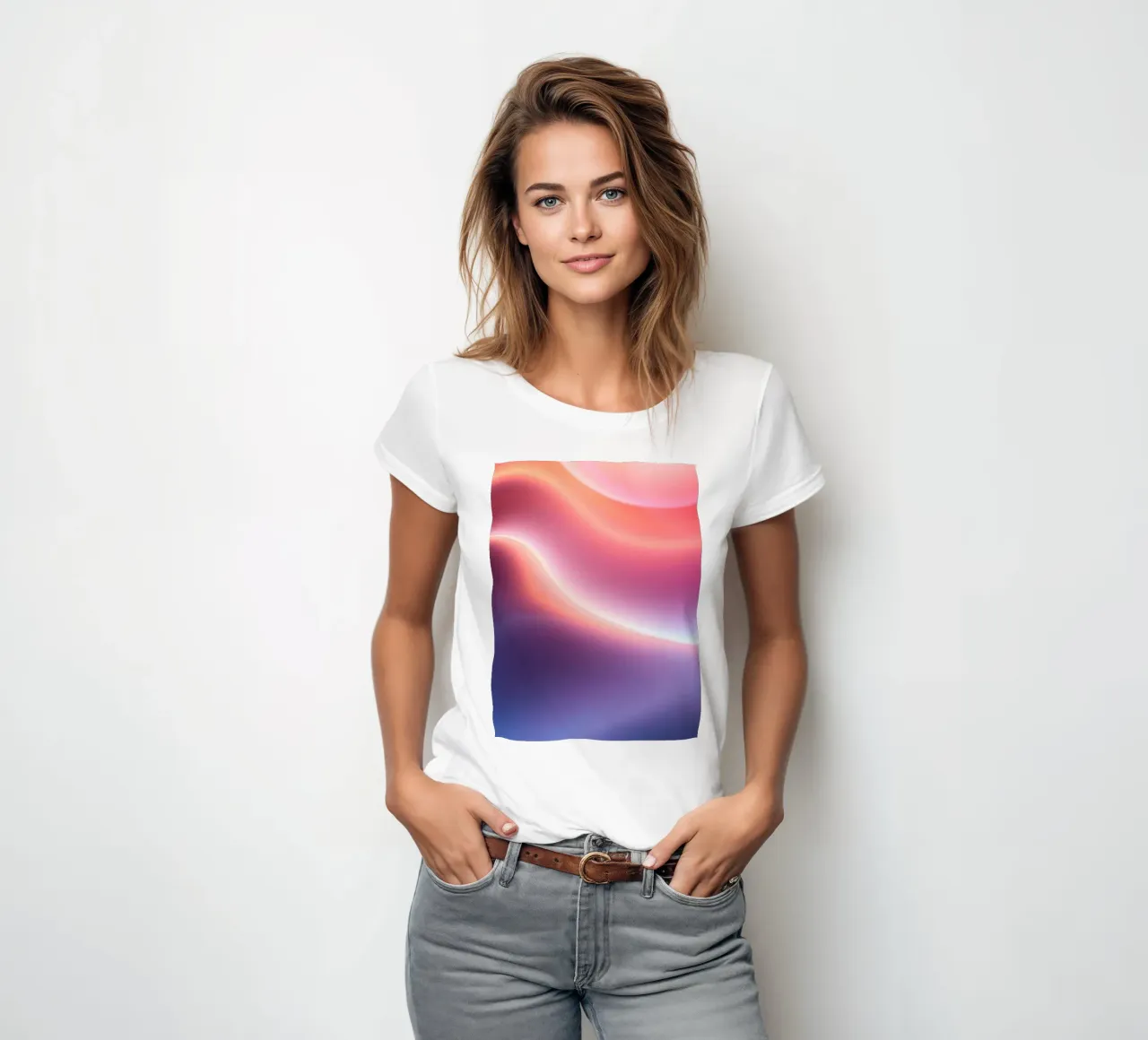 Vibrant abstract with smooth gradients and dynamic flow women's fitted t-shirt by DesignDoodle