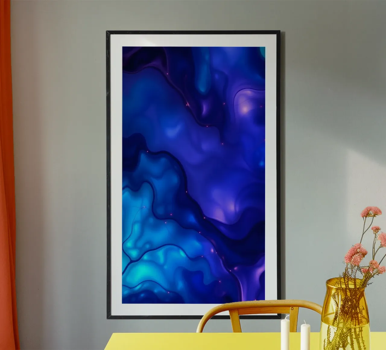 a serene atmosphere with this vibrant blue and purple art hahnemühle by DesignDoodle
