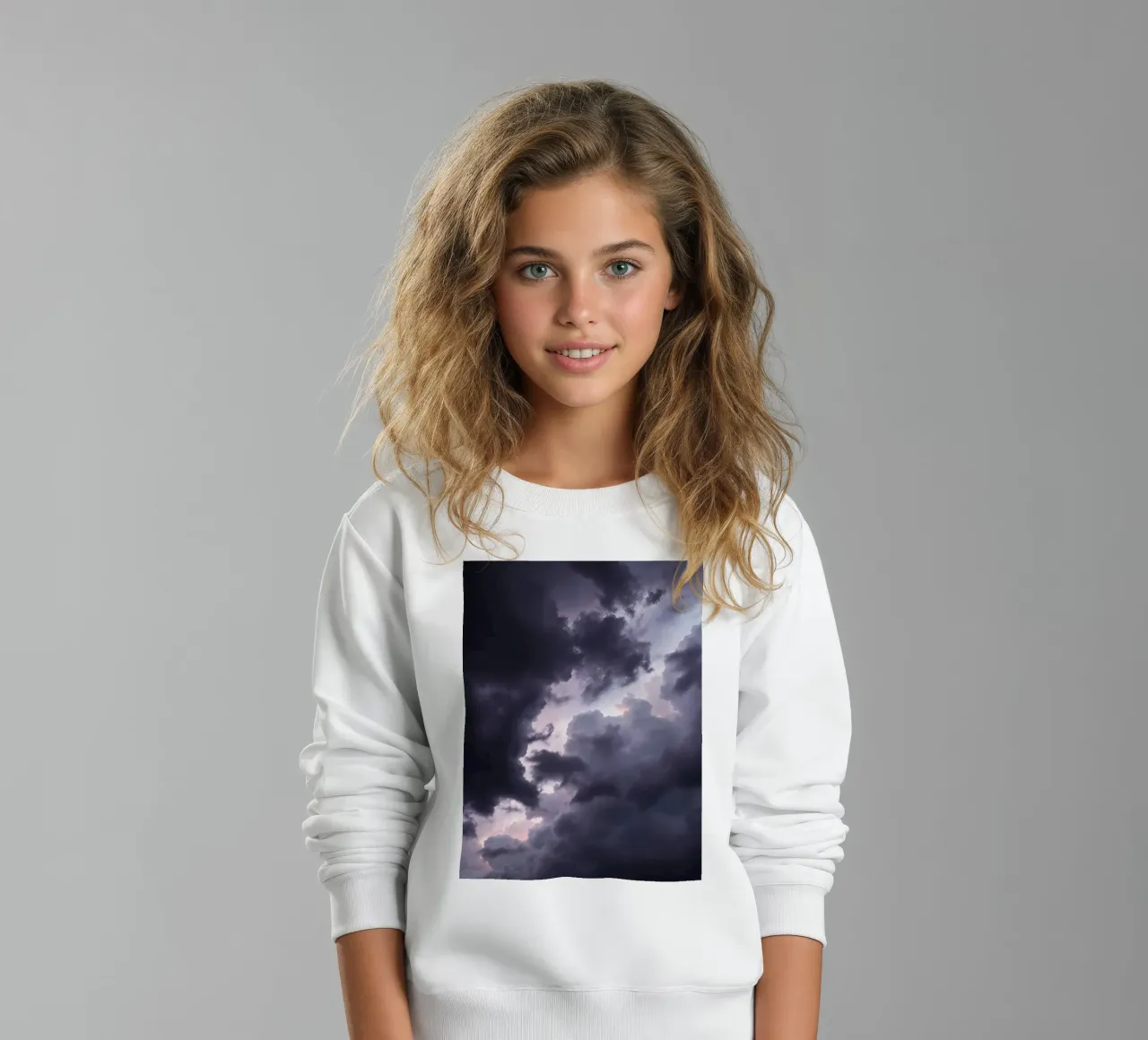 Dark and moody cloud formations create a dramatic sky kids sweatshirt by DesignDoodle