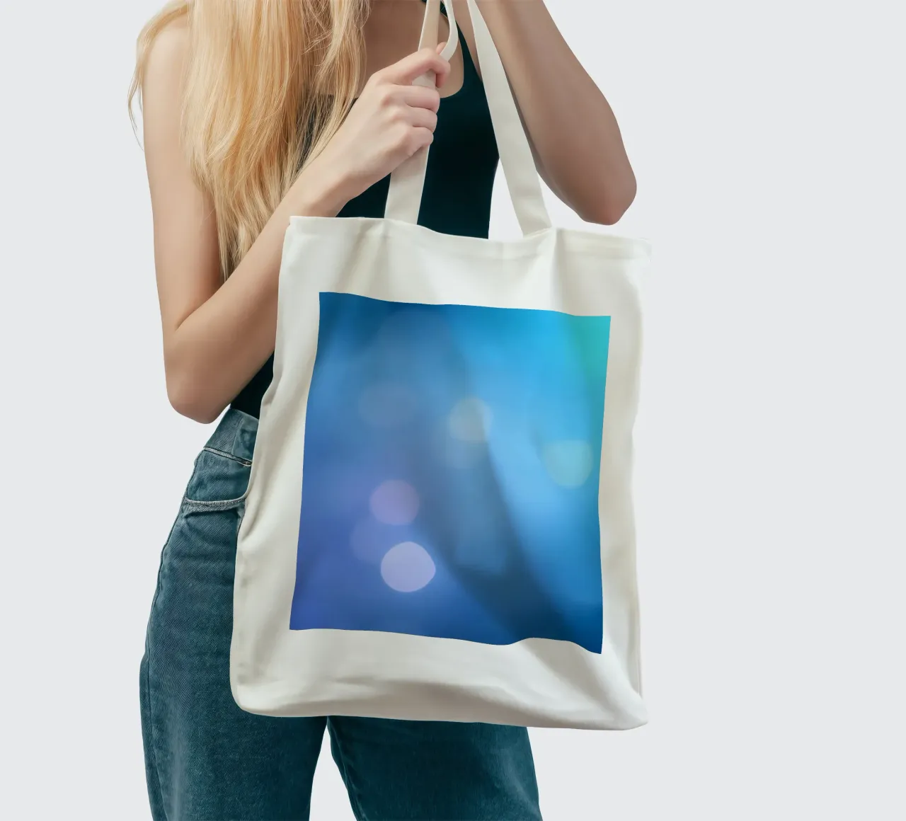 Levendig blauw en paars abstract ontwerp met subtiele bokeh jute draagtas van DesignDoodle