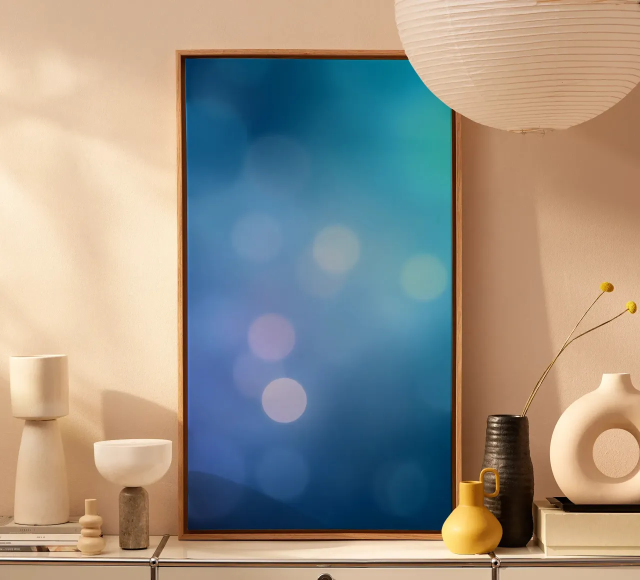 Levendig blauw en paars abstract ontwerp met subtiele bokeh canvas van DesignDoodle