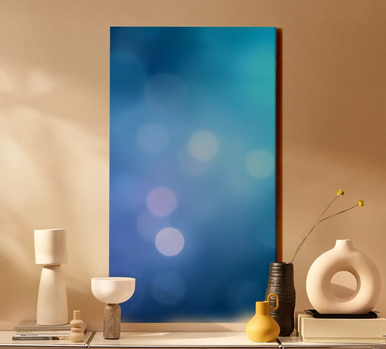 Levendig blauw en paars abstract ontwerp met subtiele bokeh canvas van DesignDoodle