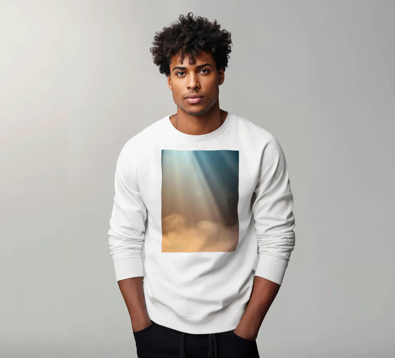Soft abstract background with light ray piercing through fog sweatshirt by DesignDoodle