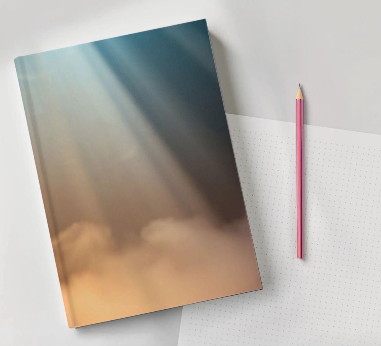 Soft abstract background with light ray piercing through fog notebook by DesignDoodle
