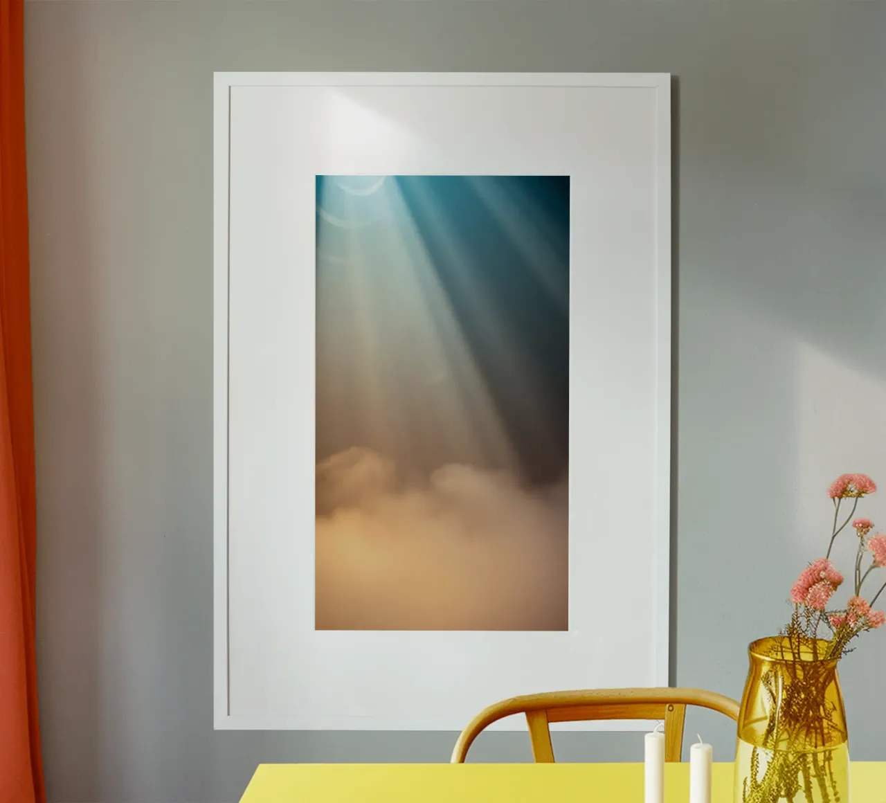 Weicher abstrakter Hintergrund mit Lichtstrahl, der den Nebel durchdringt Hahnemühle von DesignDoodle