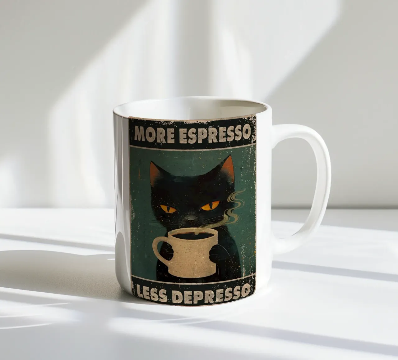 Mehr Espresso, weniger Depresso Keramik Tasse von Margaret Marie Ostrout