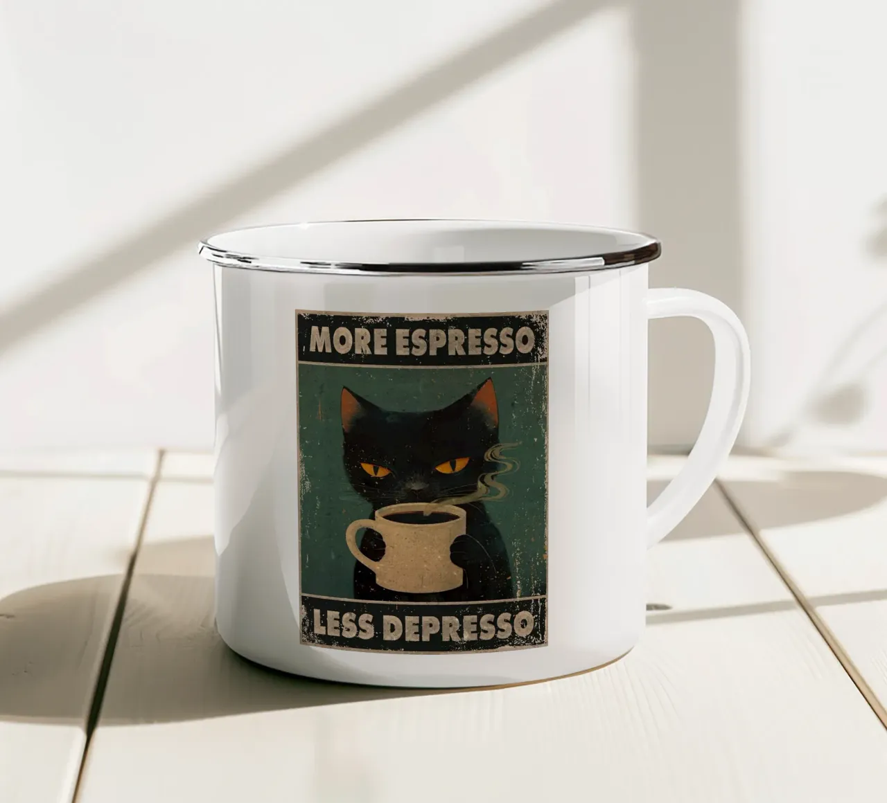 Más expreso, menos expreso taza de esmalte de Margaret Marie Ostrout