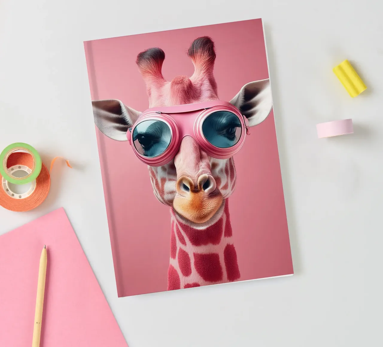 Pink Giraffe with Goggles – Fun & Quirky Animal Art notebook by FlexiDesignsByK