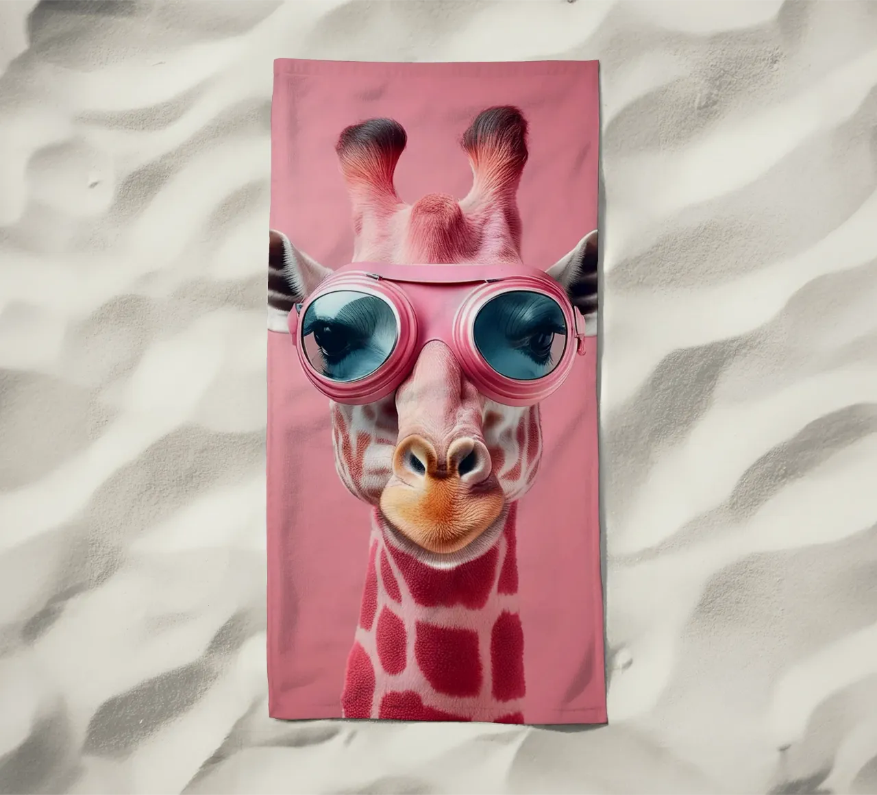 Giraffa rosa con occhialini - Arte animale divertente e stravagante telo mare da FlexiDesignsByK