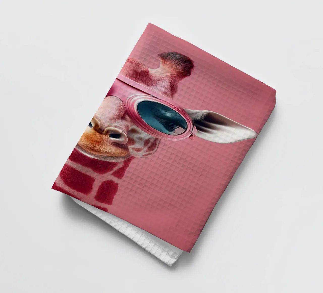 Pink Giraffe with Goggles – Fun & Quirky Animal Art tea towel by FlexiDesignsByK