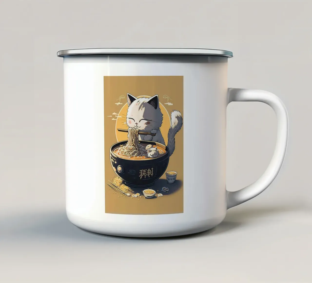gatto ramen Giappone tazza in smalto da Margaret Marie Ostrout