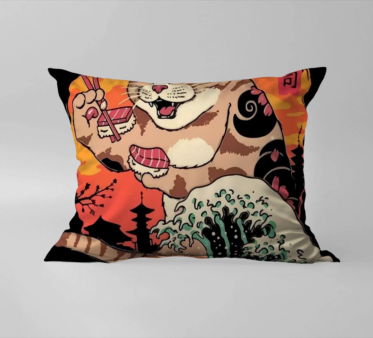 Sushi Cat Wave cuscino da Margaret Marie Ostrout