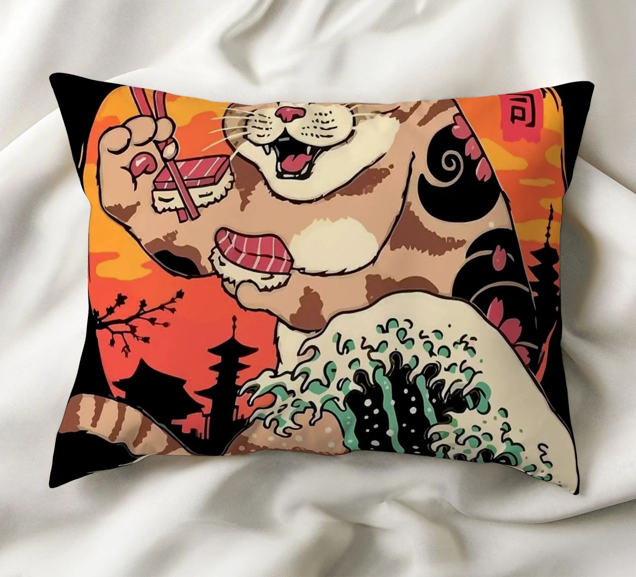 Sushi Cat Wave cuscino da Margaret Marie Ostrout