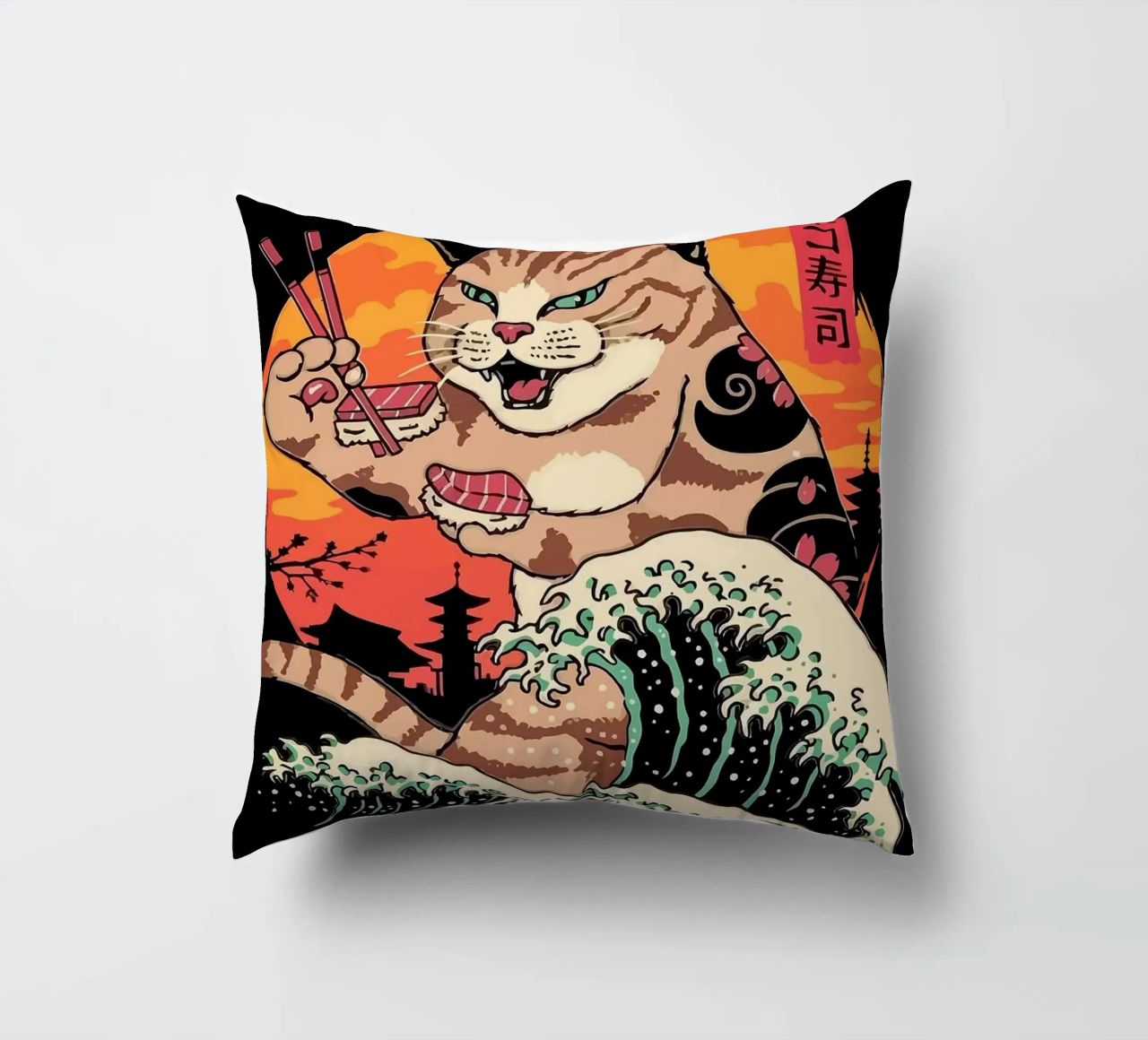 Sushi Cat Wave cuscino da Margaret Marie Ostrout