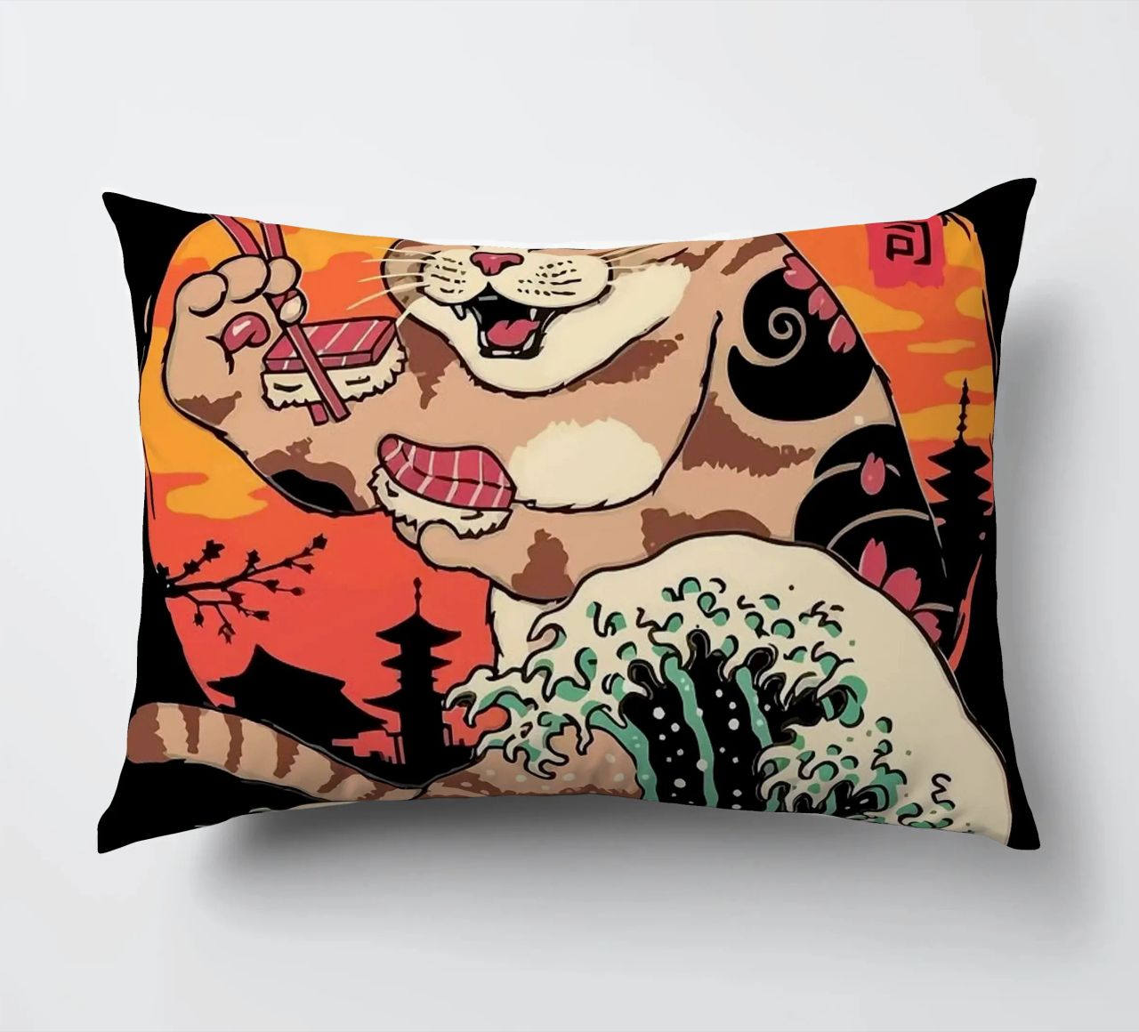 Sushi Cat Wave cuscino da Margaret Marie Ostrout