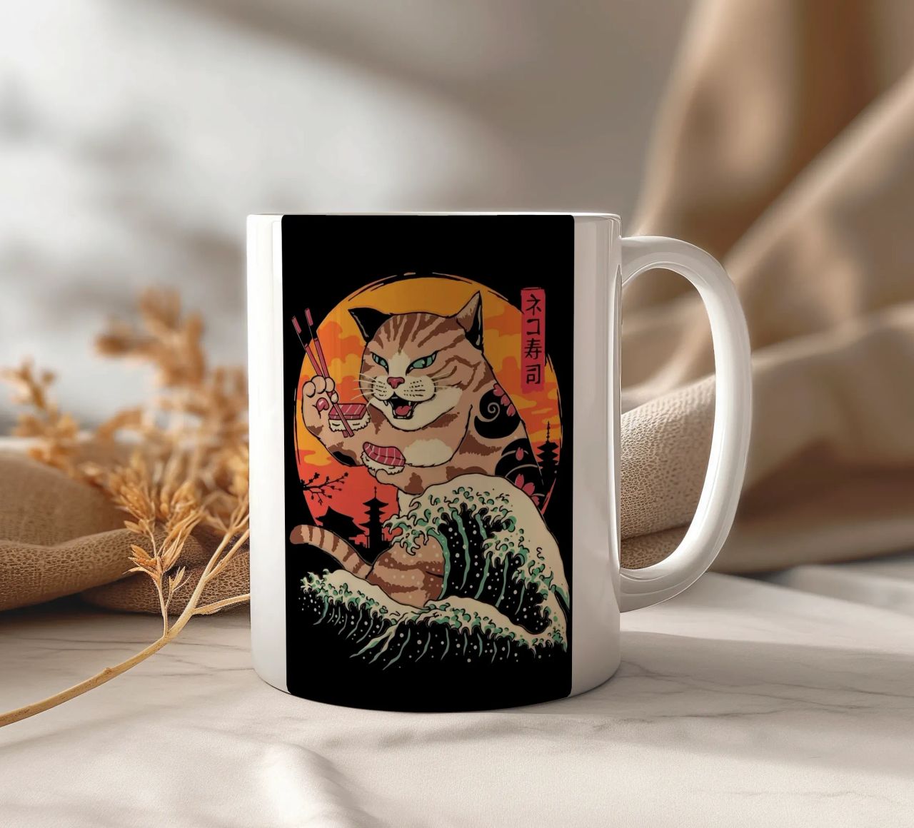 Sushi Cat Wave tazza in ceramica da Margaret Marie Ostrout