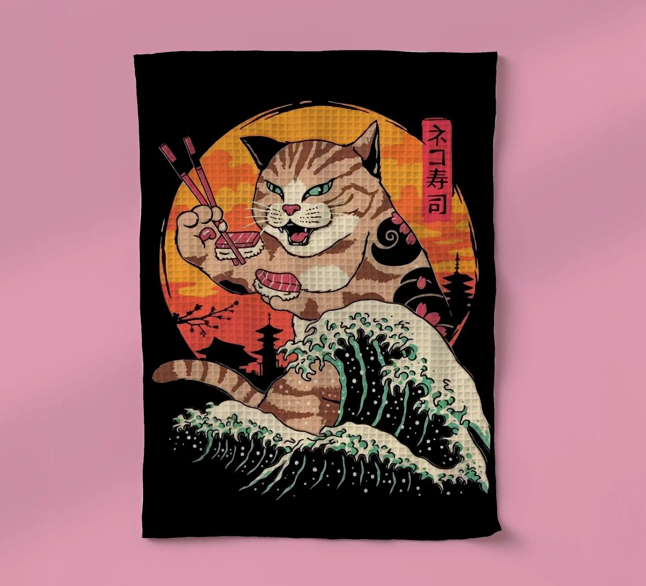 Sushi Cat Wave canovaccio da cucina da Margaret Marie Ostrout