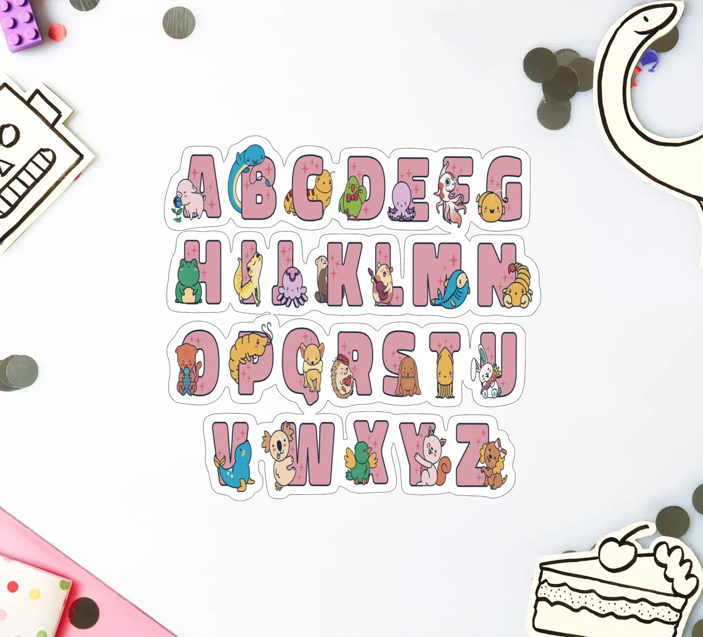 Kawaii alphabet adesivo da 🐹 BABY ART PRINTS