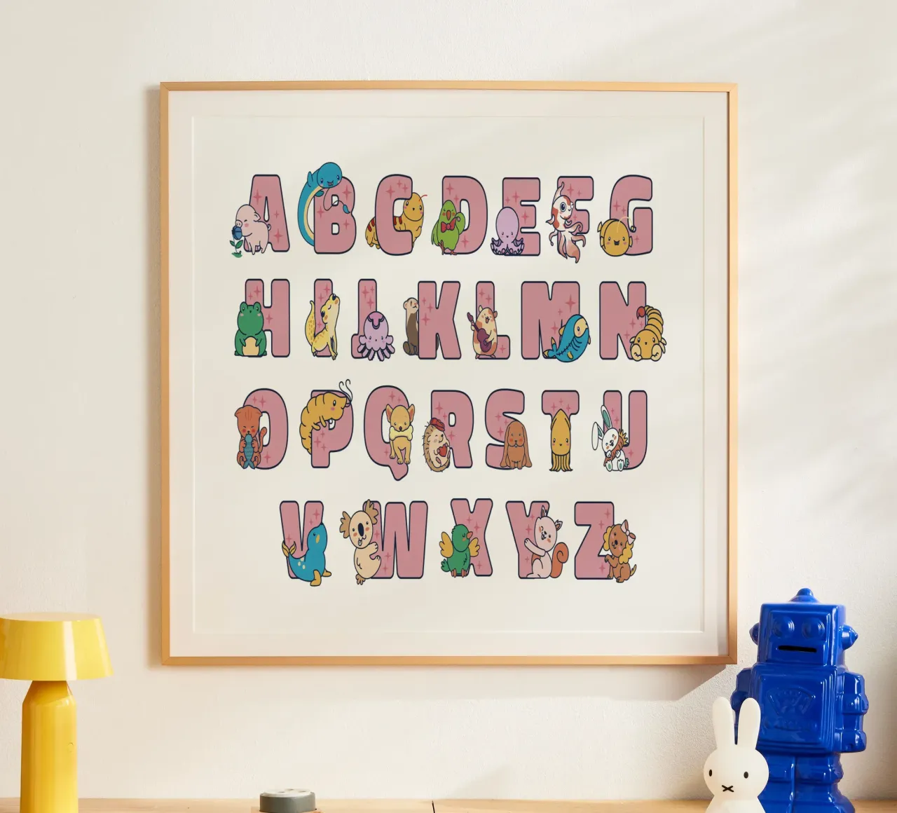 Alfabeto kawaii poster con telaio in alluminio da 🐹 BABY ART PRINTS