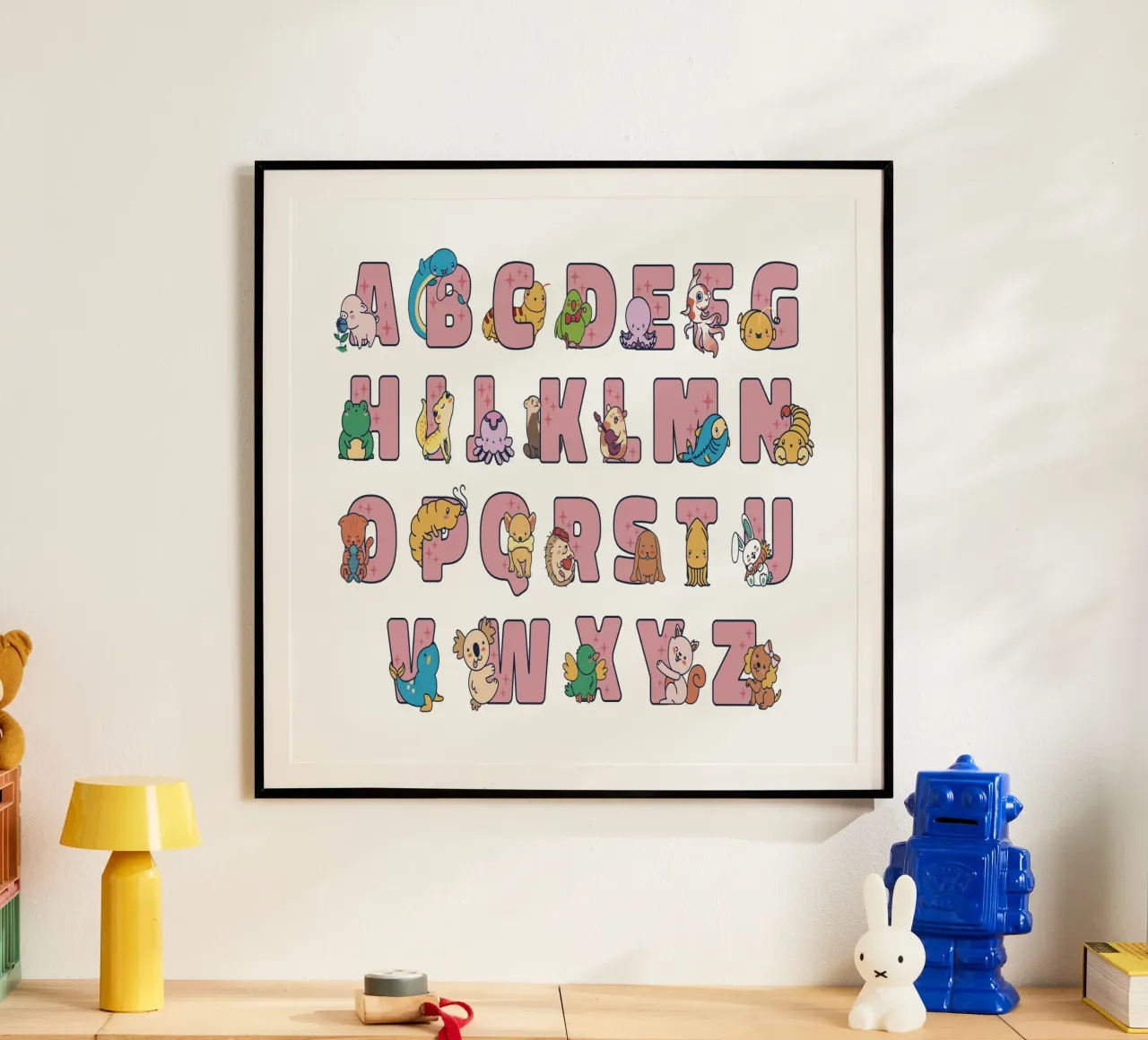 Alfabeto kawaii poster con telaio in alluminio da 🐹 BABY ART PRINTS