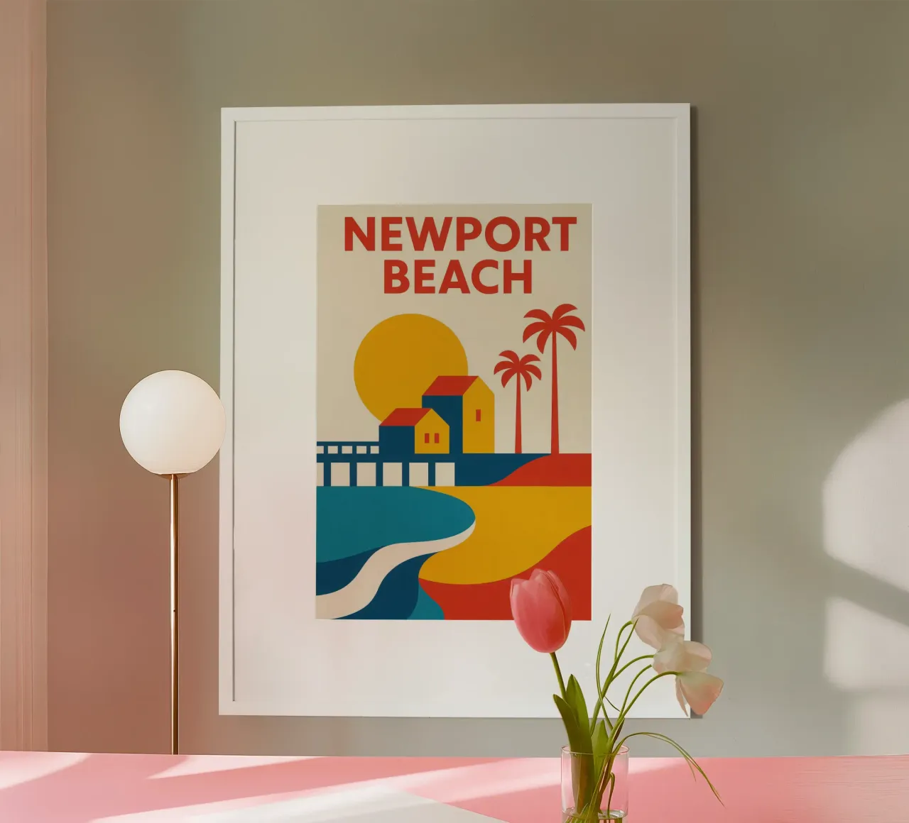 Newport Beach, il sole californiano in piena attività poster con telaio in legno da JETLAG | affiches voyage