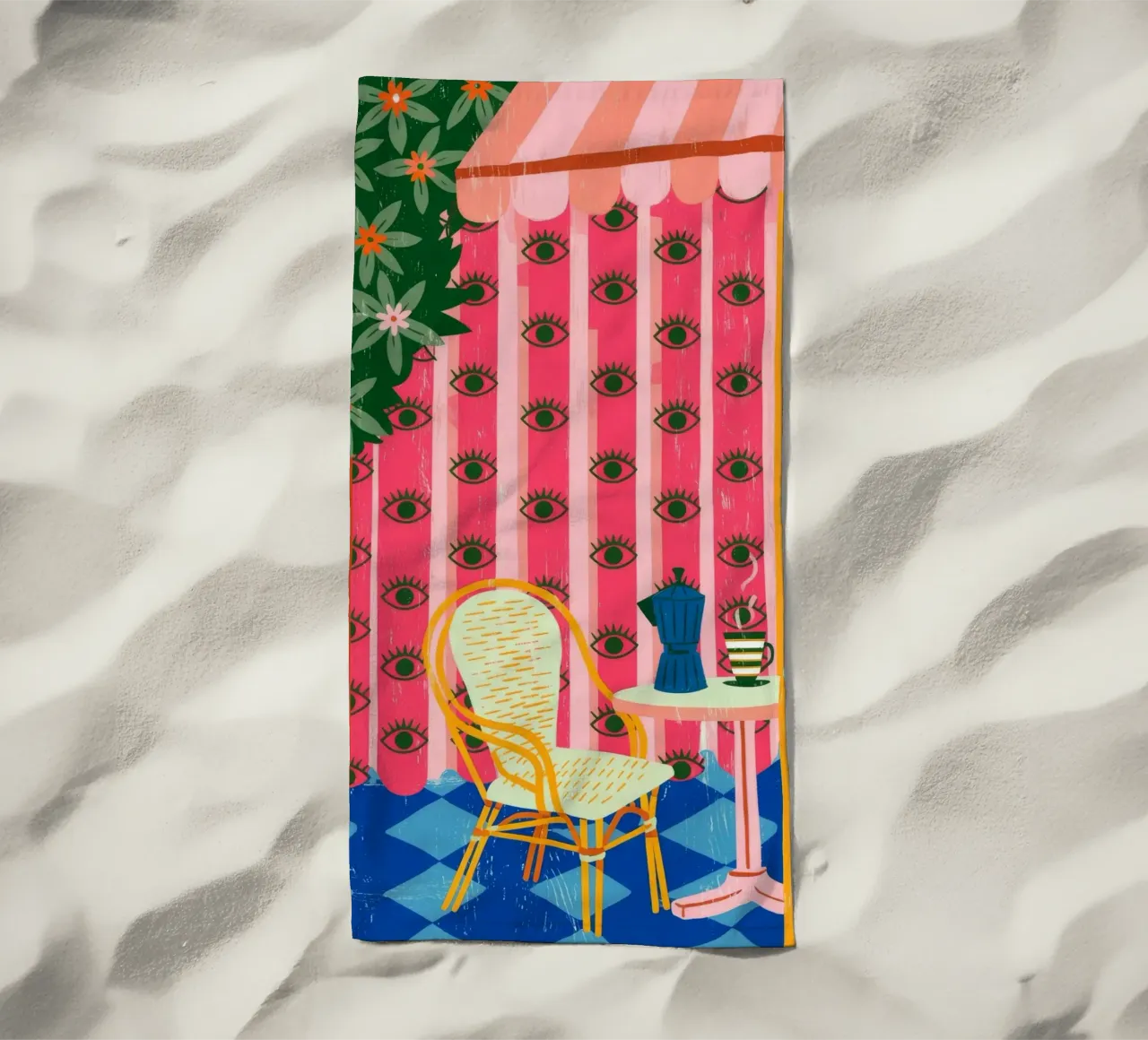 Garden Cafe beach towel by Murni Strokes