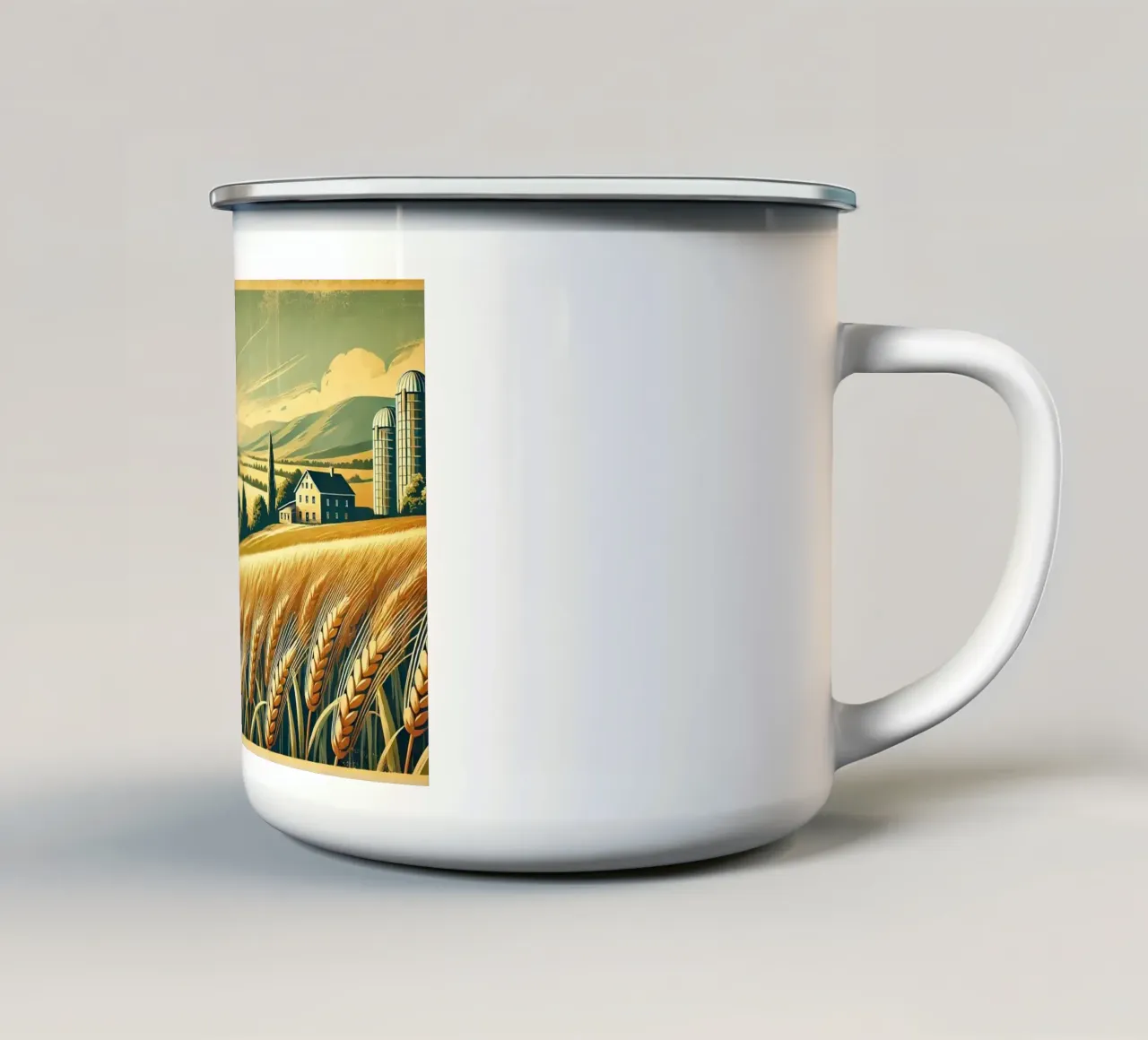 Vintage Golden Fields Poster enamel mug by Chromatic Fusion Studio
