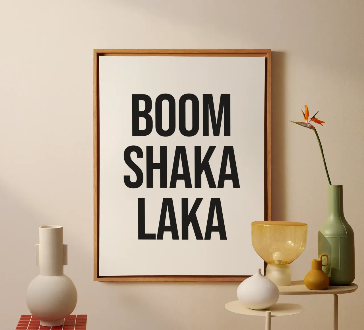 Boom Shaka Laka Zitat Leinwand mit Schattenfugenrahmen von Paigaam Studio