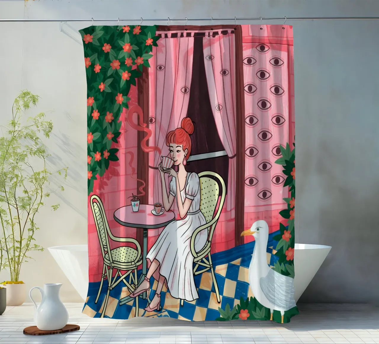 Rosa Cafe Duschvorhang von Murni Strokes