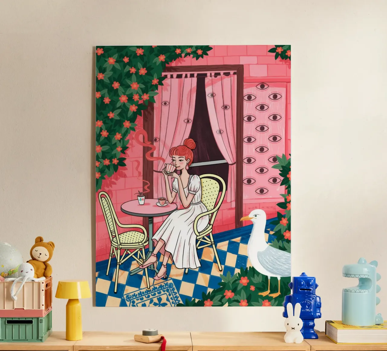 Pink Cafe acryl van Murni Strokes