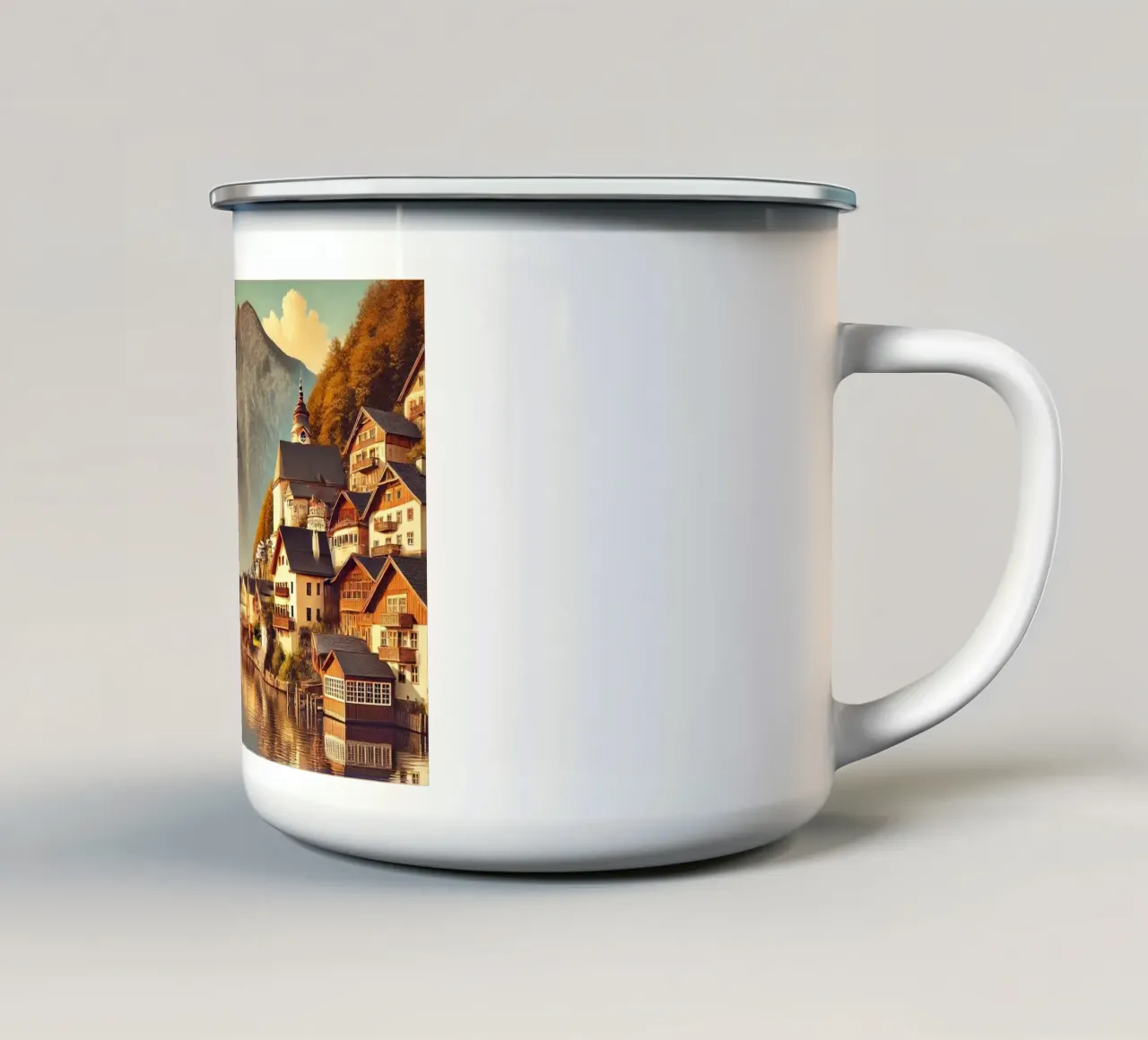 Poster d'epoca di Hallstatt, Austria tazza in smalto da Chromatic Fusion Studio