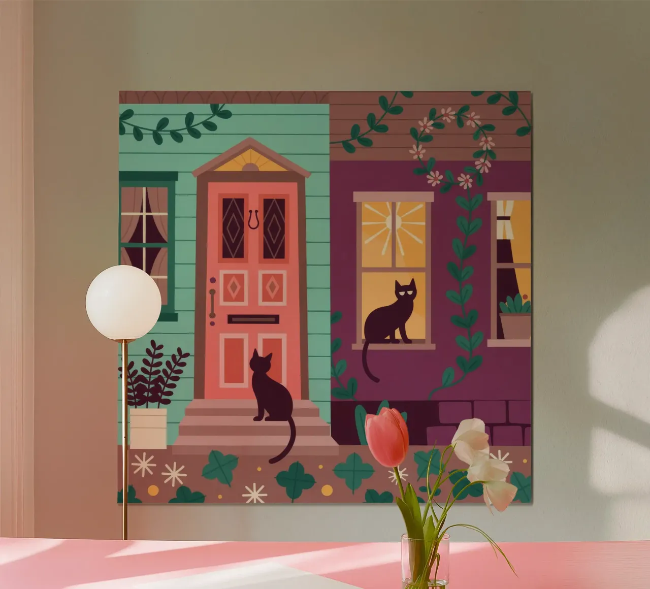 Una stravagante dimora per gatti poster con telaio in legno da Murni Strokes