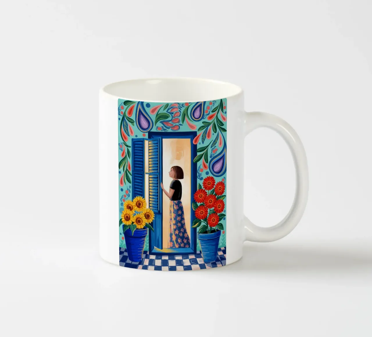 Sunlit Doorway Bliss ceramic mug by Murni Strokes