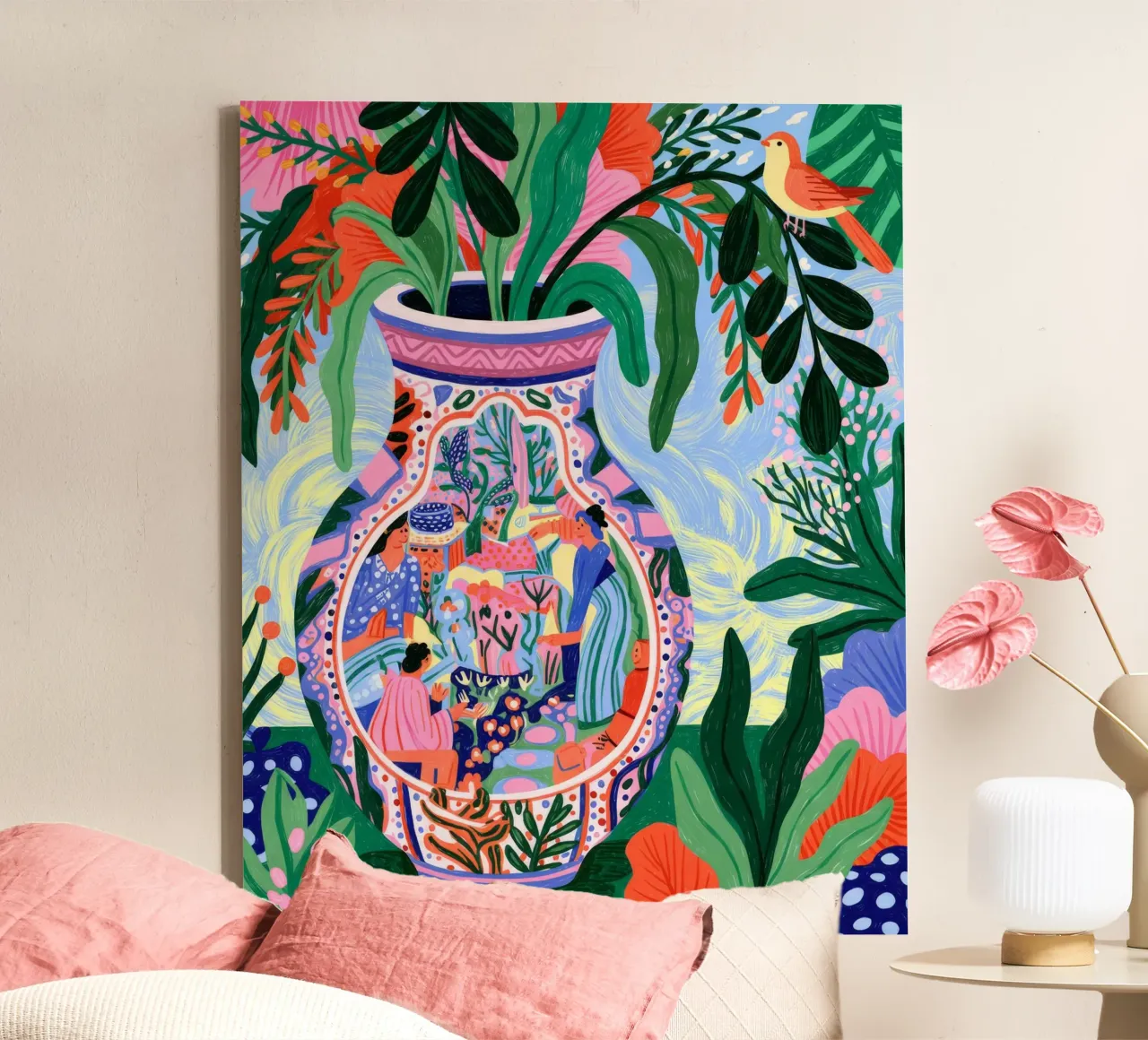Exotic Vase Fantasy canvas with Floater frame by Murni Strokes