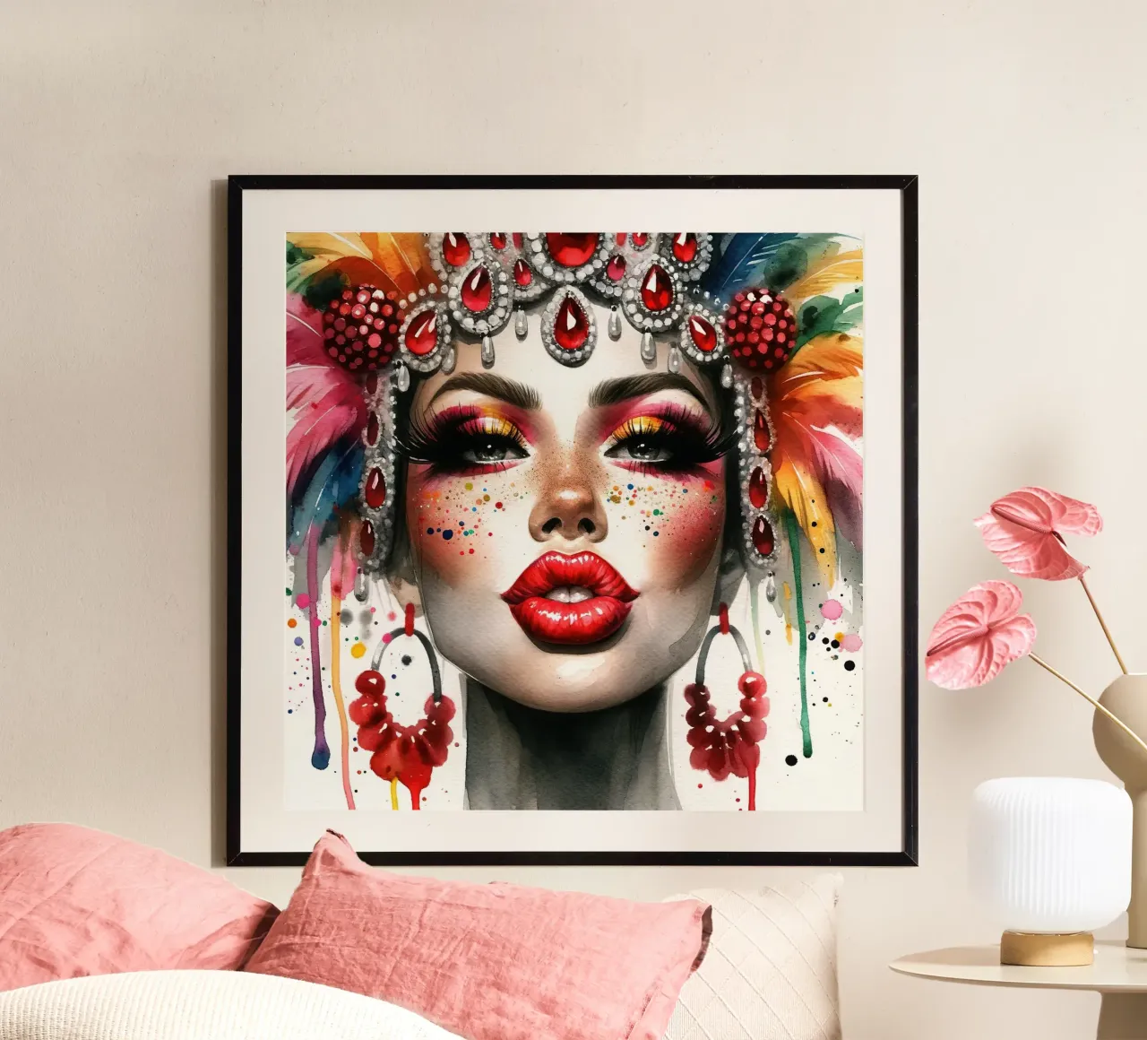 Musa del Carnevale di Rio poster con telaio in legno da Chromatic Fusion Studio