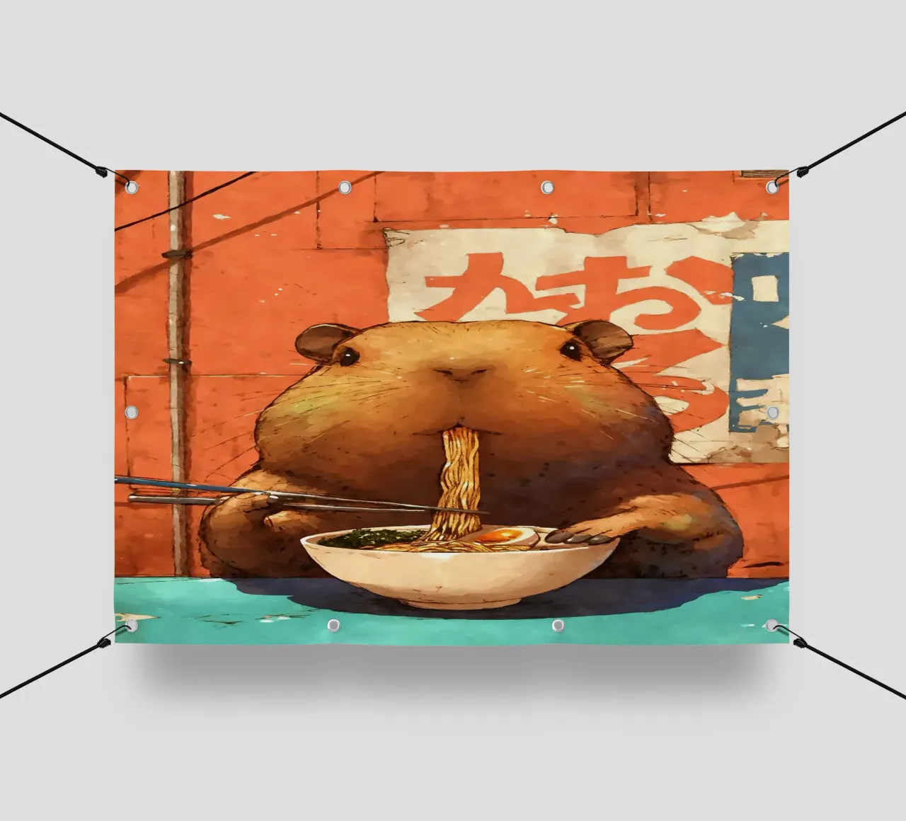 Tagliatelle di ramen Capybara telo in pvc da Margaret Marie Ostrout