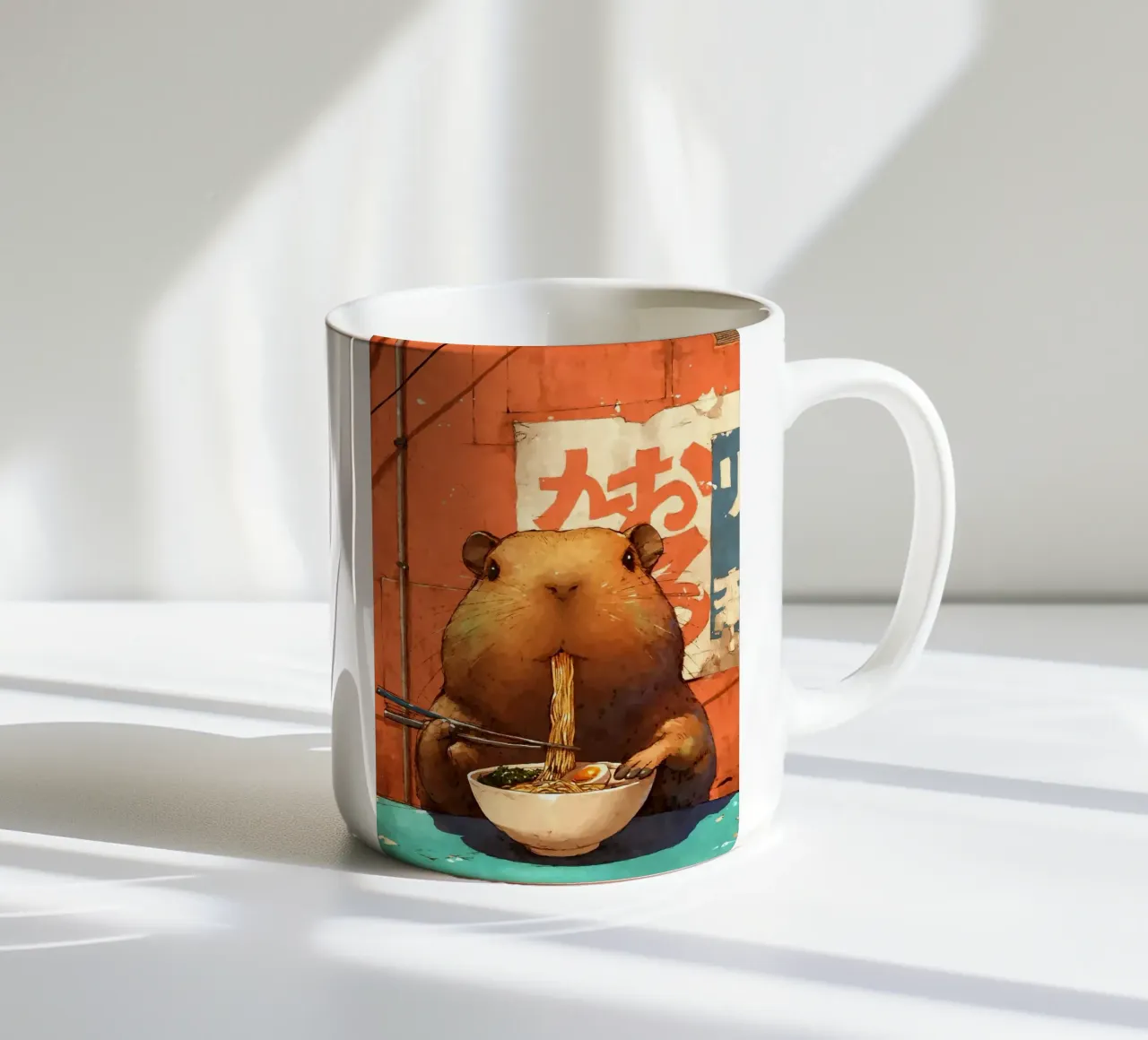 Tagliatelle di ramen Capybara tazza in ceramica da Margaret Marie Ostrout