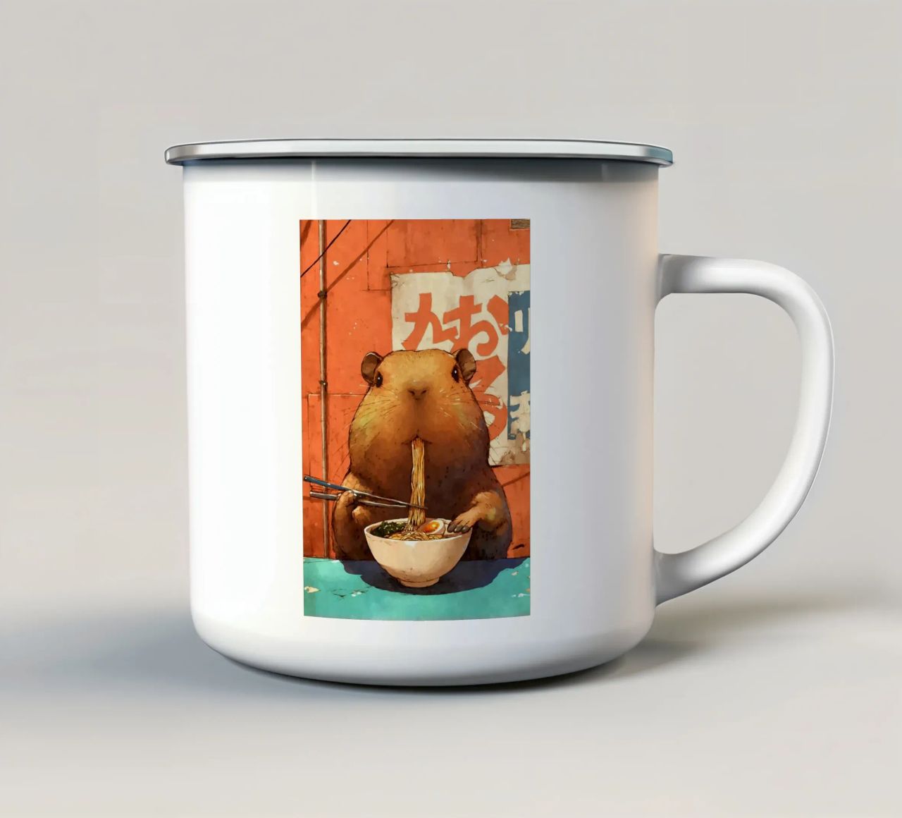 Tagliatelle di ramen Capybara tazza in smalto da Margaret Marie Ostrout