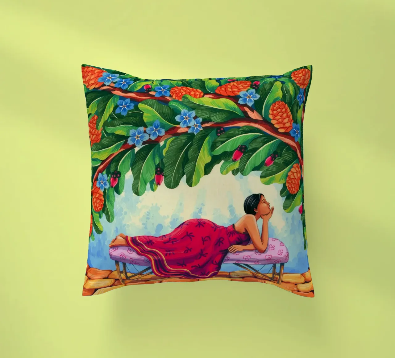 Serene Rooftop Escape decorative cushion by Murni Strokes