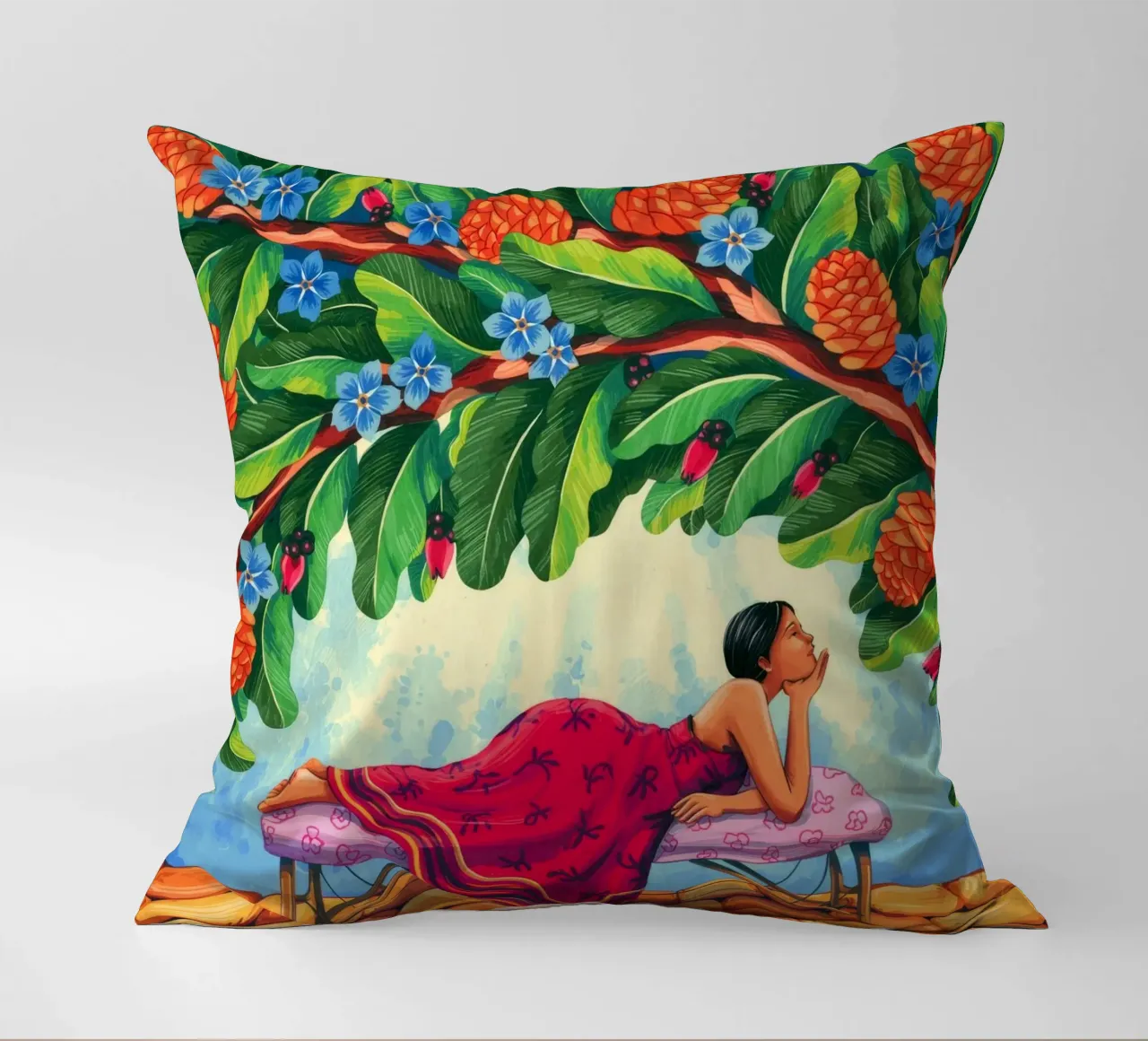 Serene Rooftop Escape decorative cushion by Murni Strokes